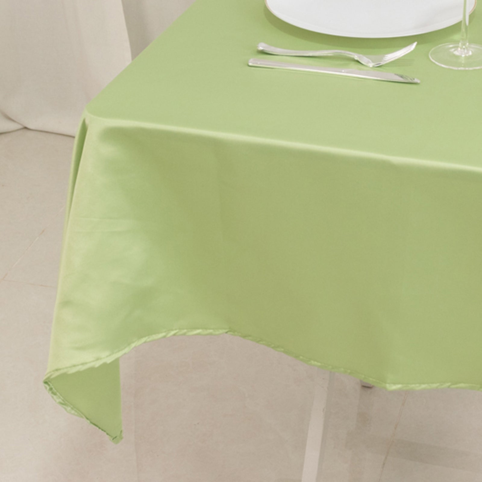 Lamour Satin 54"x54" Table Overlay Square Tablecloth Sage Green - Durable & Silk - Like Table Cover - Bell Racket Store