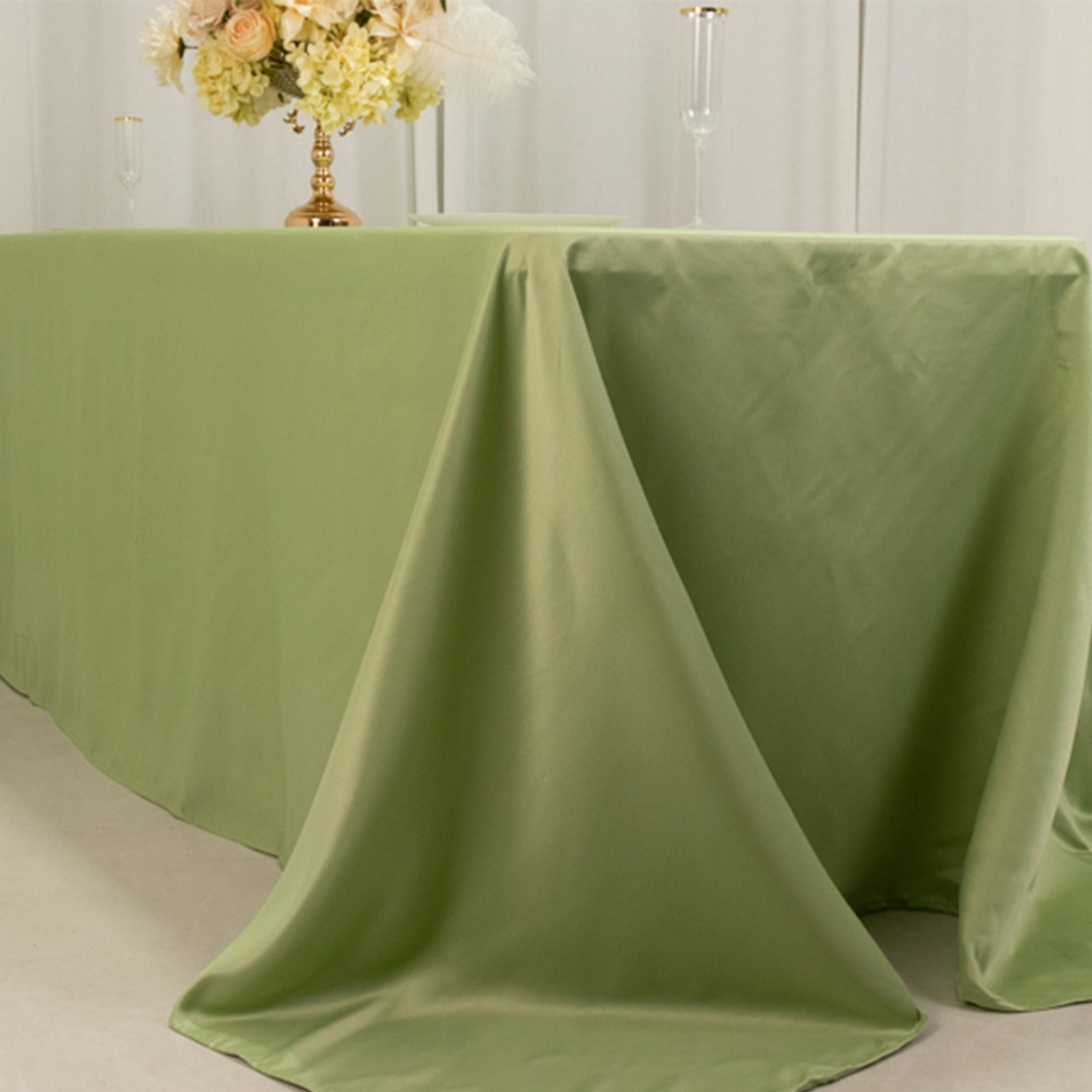 Lamour Satin 90"x156" Rectangle Tablecloth Sage Green - Luxurious, Soft Seamless Table Cover - Bell Racket Store