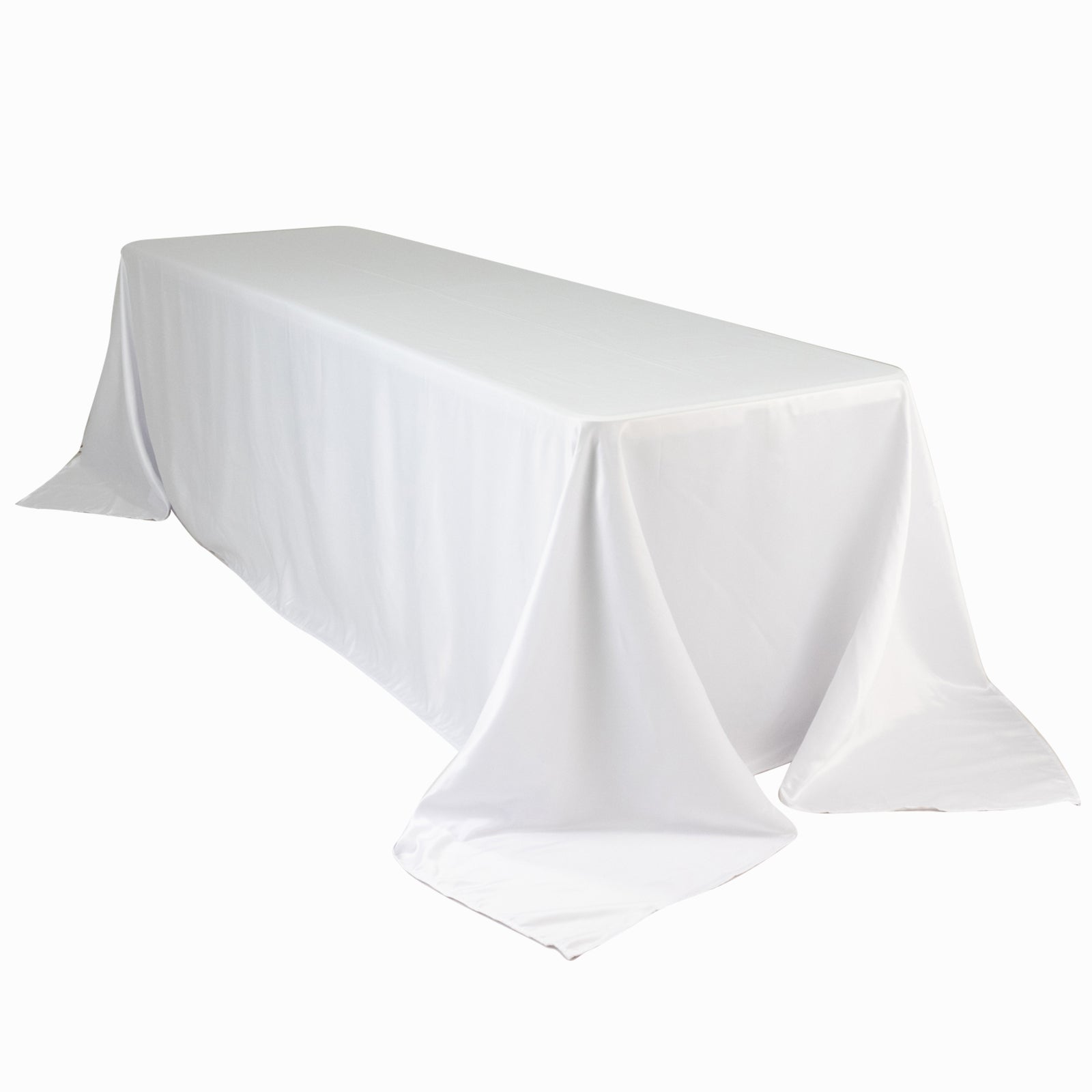 Lamour Satin 90"x156" Rectangle Tablecloth White - Luxurious, Soft Seamless Table Cover for Stylish Settings - Bell Racket Store