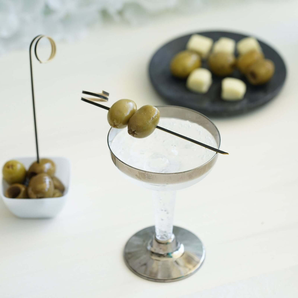 100-Pack Bamboo Cocktail Sticks Black Loop Ring Decorative Top Design - Eco Friendly Party Picks 5"