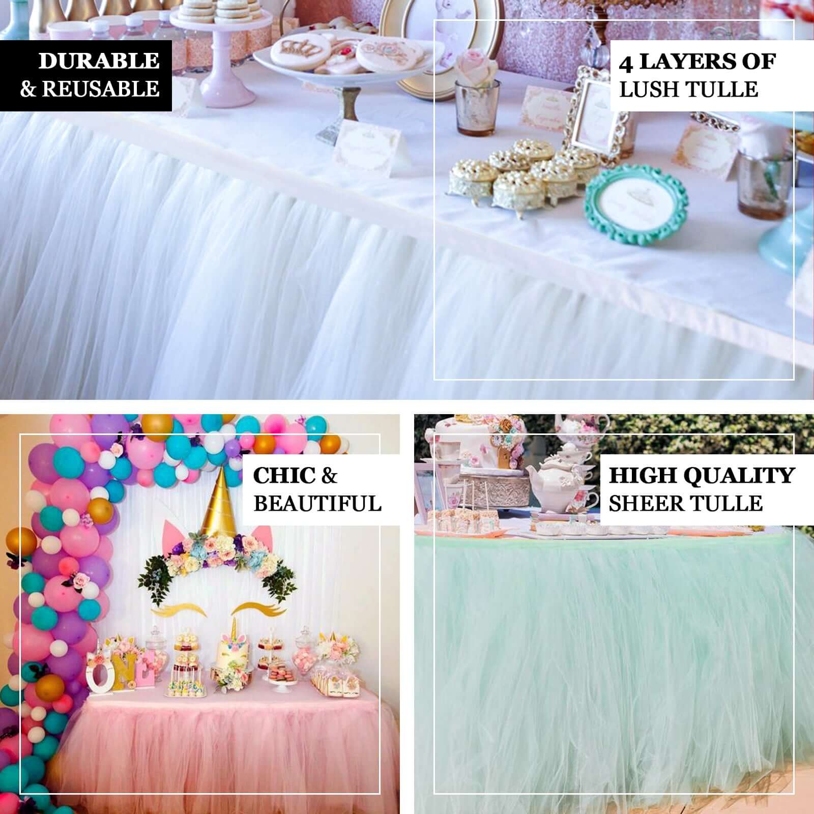 Tulle 17ft Table Skirt Pink/Rose Quartz - 4 Layer Pleated Tutu Table Cover