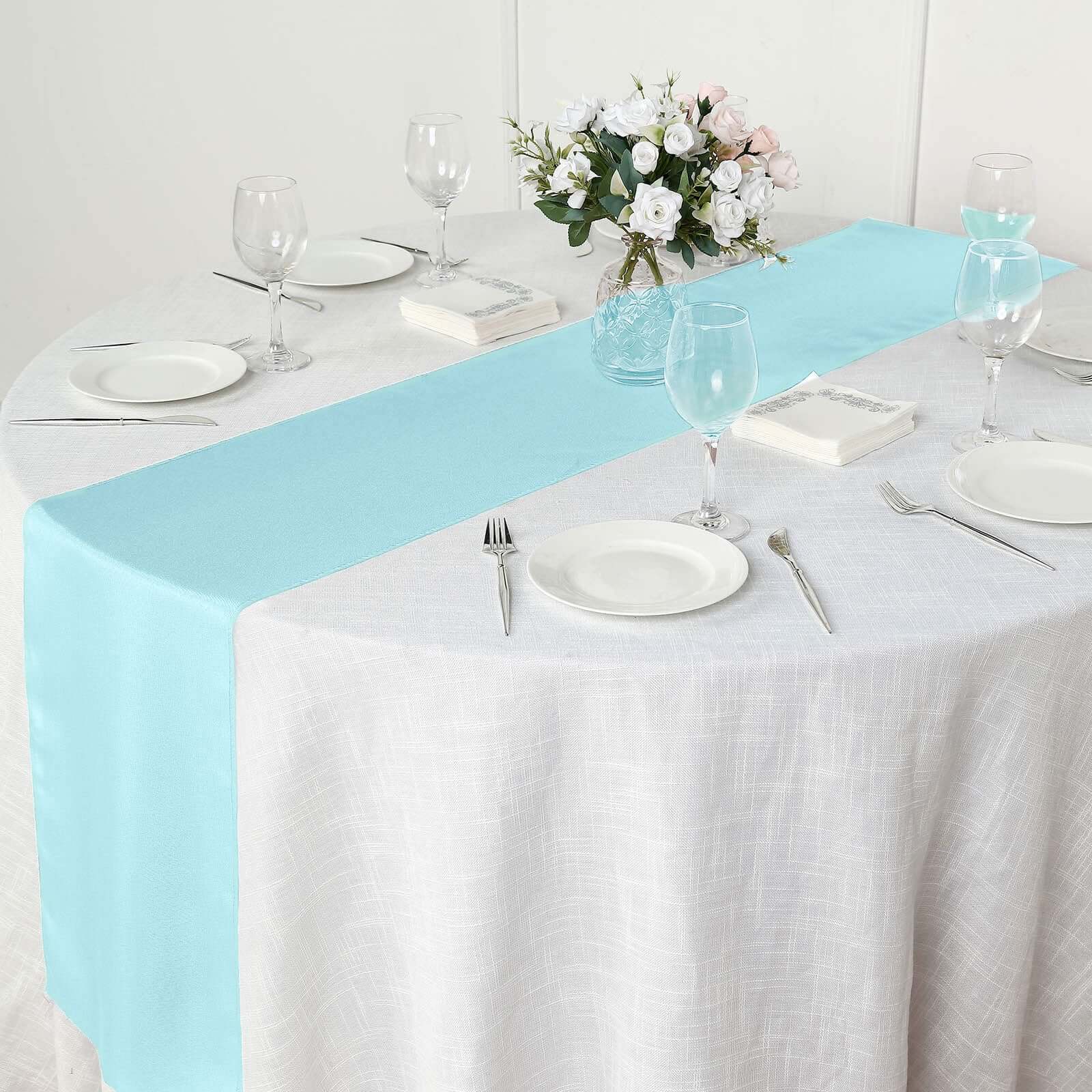 Polyester 12"x108" Table Runner Light Blue - Durable & Wrinkle-Resistant Table Decor