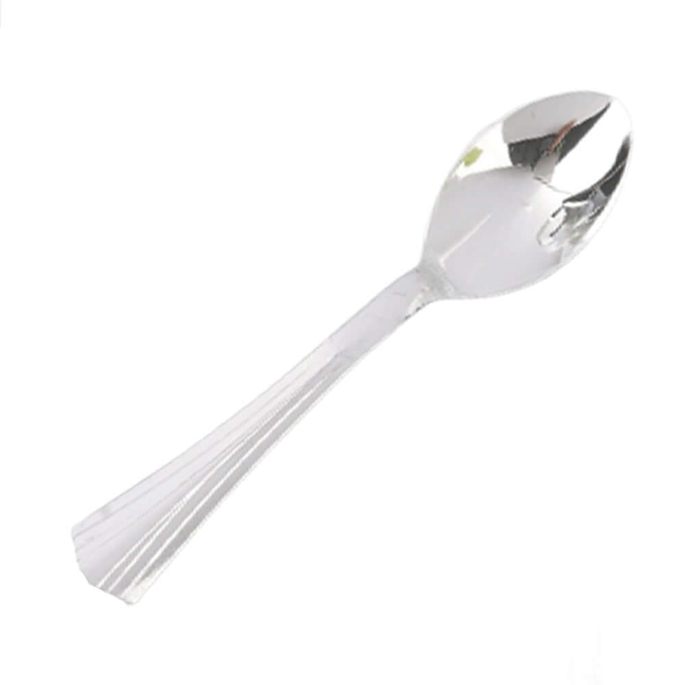 36-Pack Plastic Tea Coffee Spoons Light Silver Heavy Duty with Fluted Handles - Durable Disposable Cutlery 5"
