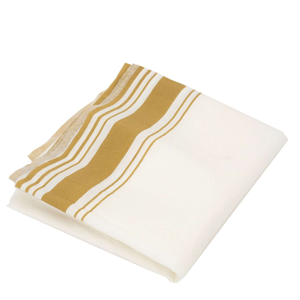 Linen - Like Paper 50"x108" Rectangle Tablecloth White - Disposable Airlaid Table Cover with Gold Striped Border - Bell Racket Store