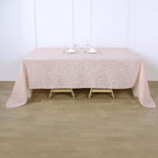Faux Linen 90"x132" Rectangular Tablecloth Blush Seamless with Slubby Textured - Wrinkle Resistant & Seamless Table Cover