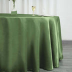 Satin 120" Round Tablecloth Olive Green - Stylish Seamless Table Cover