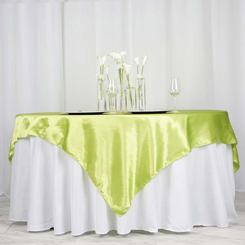 Satin 72"x72" Table Overlay Square Tablecloth Apple Green - Smooth Finish Table Cover