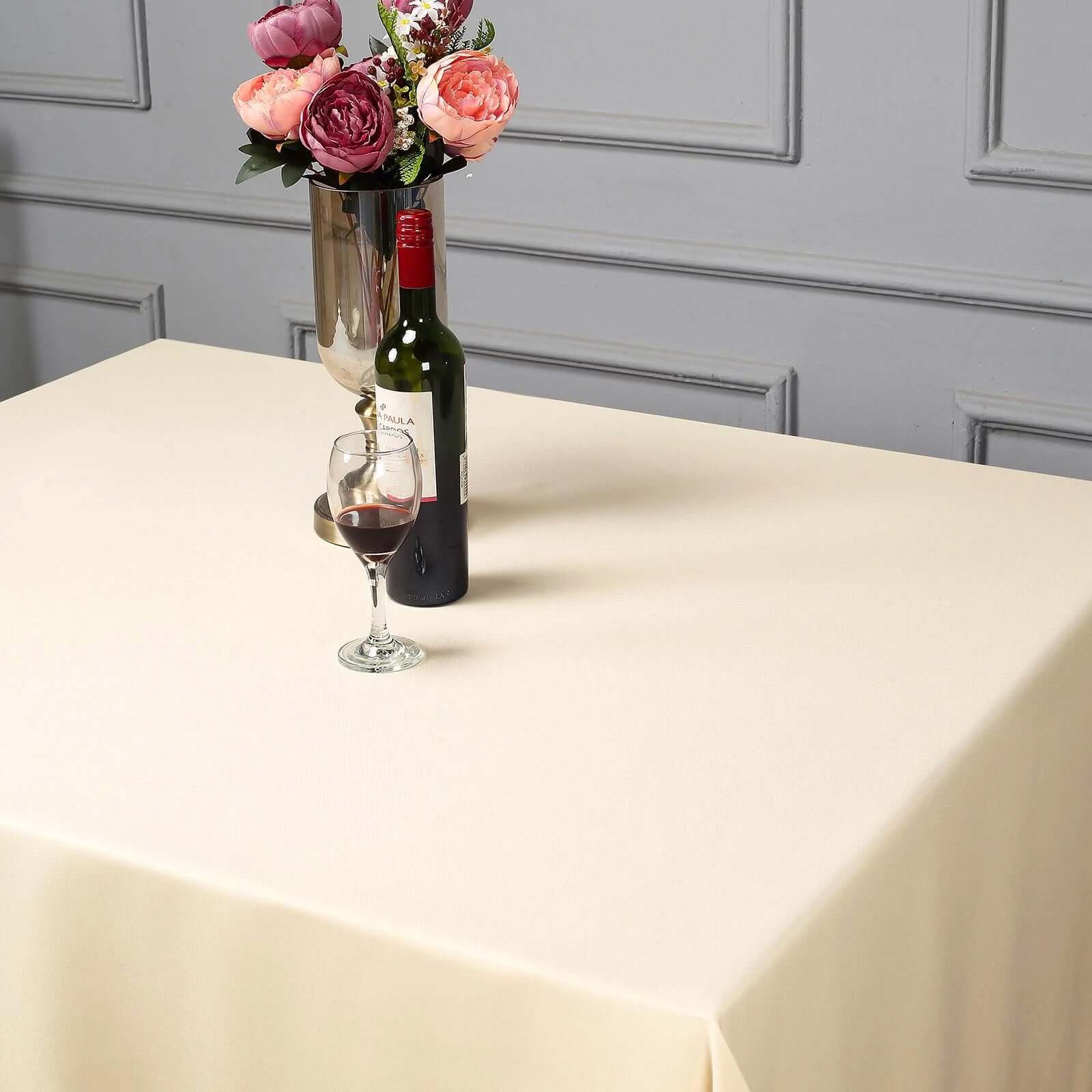 Polyester 90"x90" Table Overlay Square Tablecloth Beige - Wrinkle-Resistant & Durable Table Cover