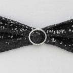 5 Pack Sequin Spandex Chair Sashes Black - Sparkly Stretch Chair Bands for Glamorous Events 6"x15"