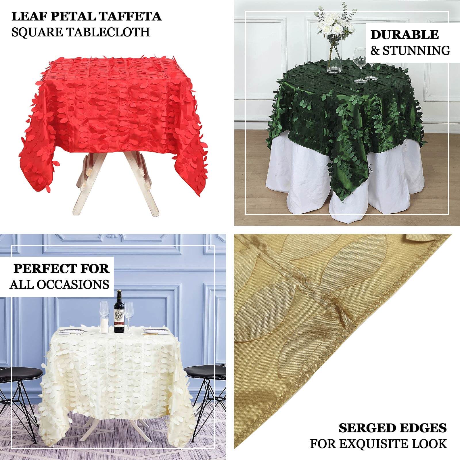 Taffeta 54"x54" Square Tablecloth Black 3D Leaf Petal Table Cover