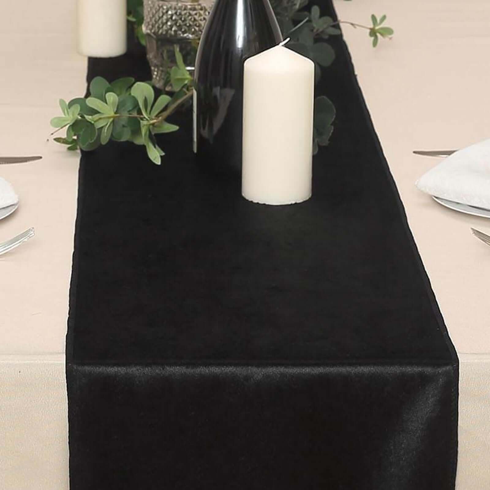 Premium Velvet 12"x108" Table Runner Black - Sheen Finish Reusable Table Decor