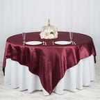 Satin 90"x90" Table Overlay Square Tablecloth Burgundy - Smooth Finish Table Topper