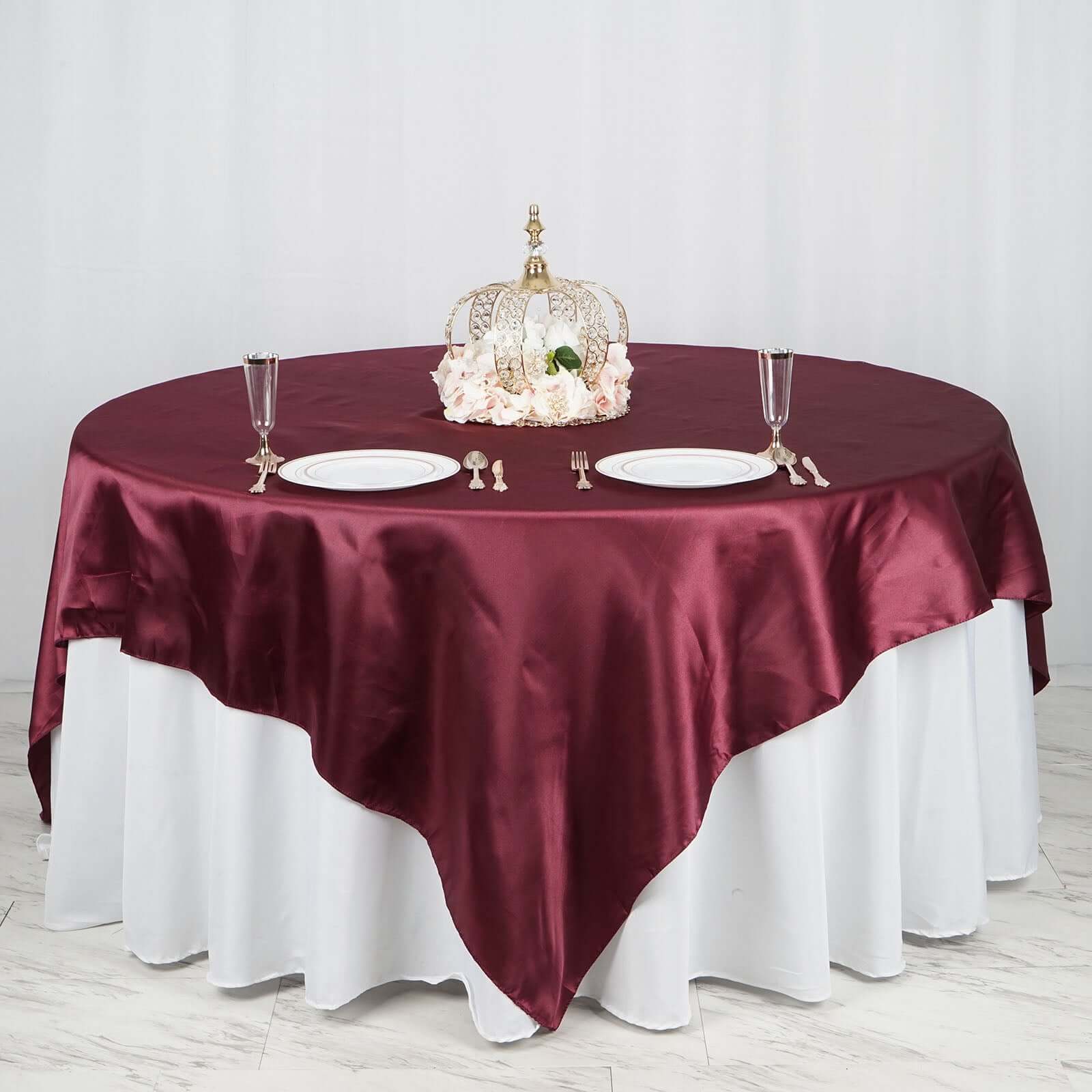 Satin 90"x90" Table Overlay Square Tablecloth Burgundy - Smooth Finish Table Topper