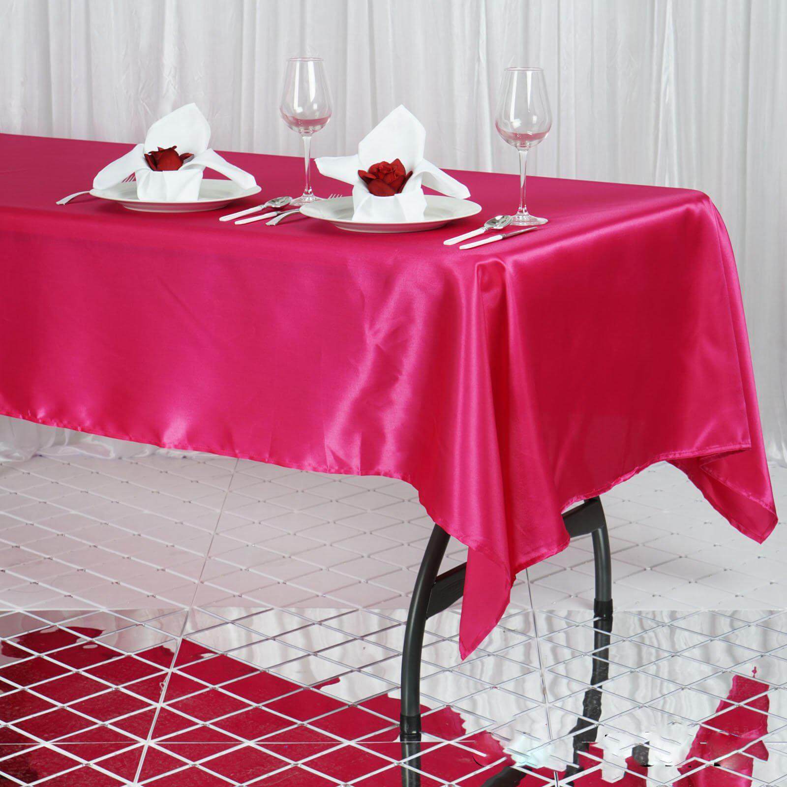 Satin Rectangular 60"x102" Tablecloth Fuchsia - Smooth and Lustrous Table Cover