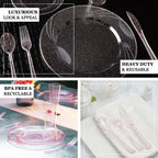 25-Pack Plastic Spoons Transparent Blush Glitter Classic Heavy Duty - Decorative Disposable Tableware 7"