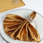 5 Pack Satin 20"x20" Napkins Gold - Luxurious Shine & Smooth Dinner Napkins for Upscale Events
