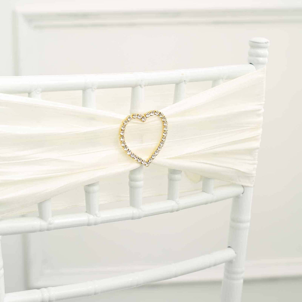 Rhinestone Chair Sash Band Buckle Gold 2" Heart Metal - Glittering Diamond Accent for Weddings & Special Events