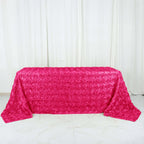 Satin 90"x132" Rectangle Tablecloth Fuchsia - Grandiose 3D Rosette Seamless Table Cover
