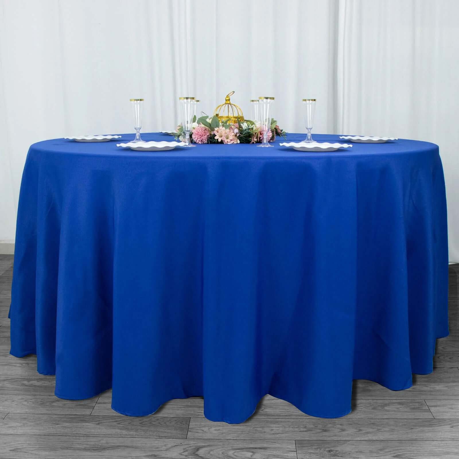 Premium Polyester 120" Round Tablecloth Royal Blue - Seamless 220GSM Wrinkle-Resistant Table Cover