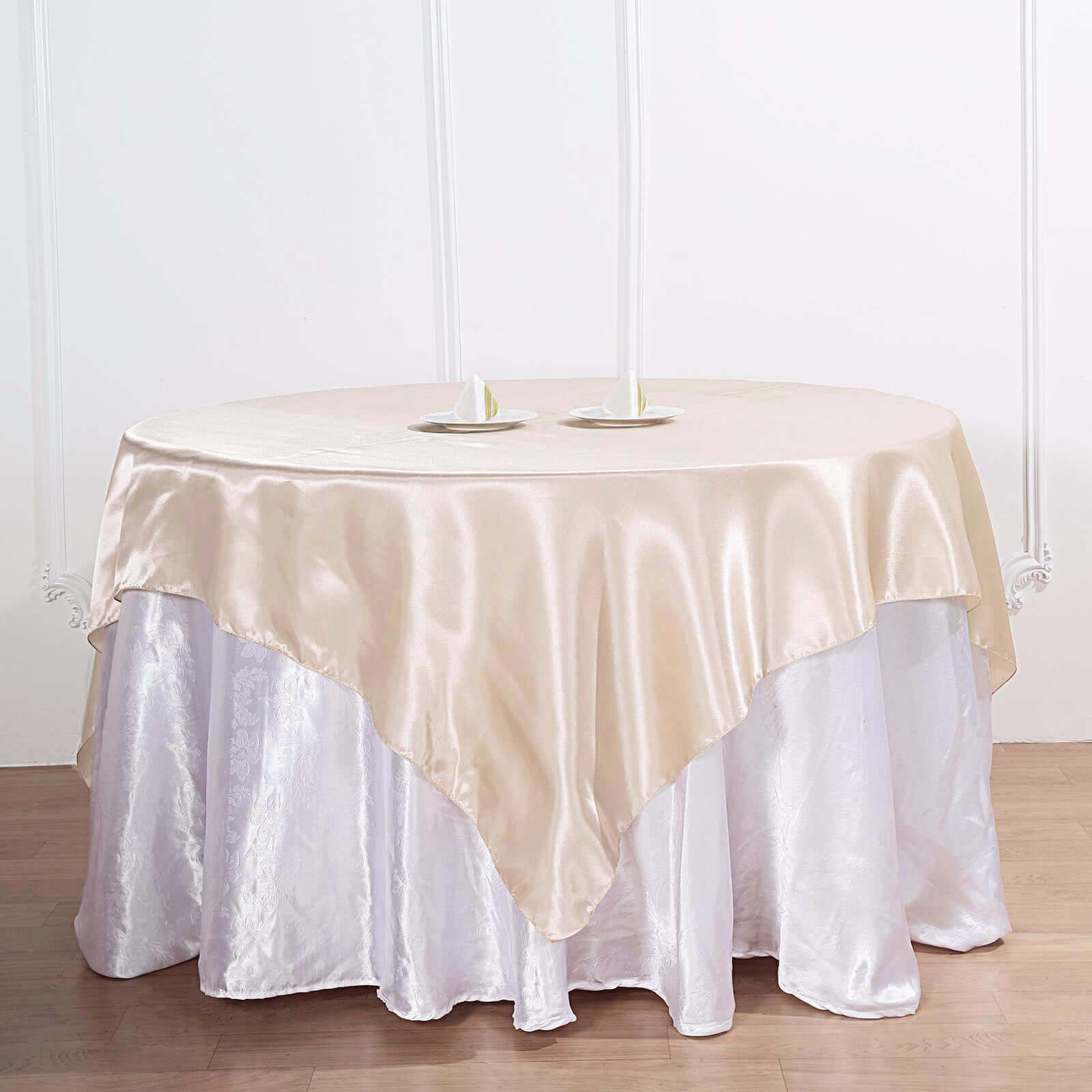 Satin 72"x72" Table Overlay Square Tablecloth Beige - Smooth Finish Table Cover