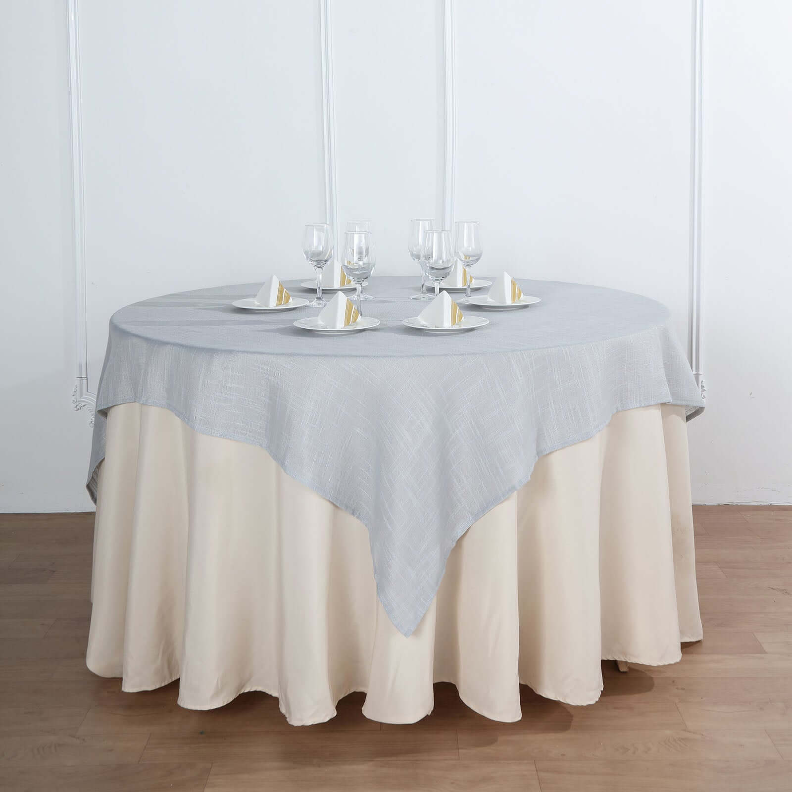 Linen 72"x72" Table Overlay Square Tablecloth Silver - Slubby Textured Wrinkle-Resistant Design for Stylish Occasions