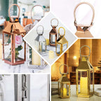 Stainless Steel Candle Lantern Crown Top Design Gold - Outdoor Metal Patio Lantern Centerpiece 14"