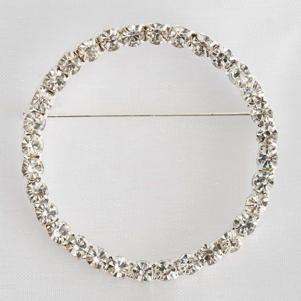 Rhinestone Chair Sash Band Buckle Silver 2" Circle Metal - Glittering Diamond Bow Pin for Chair Sashes & Wedding Decor