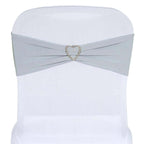 5 Pack Stretch Spandex Chair Sashes Silver - Fitted Finish Two Ply Heavy Duty Chair Bands 5"x12"