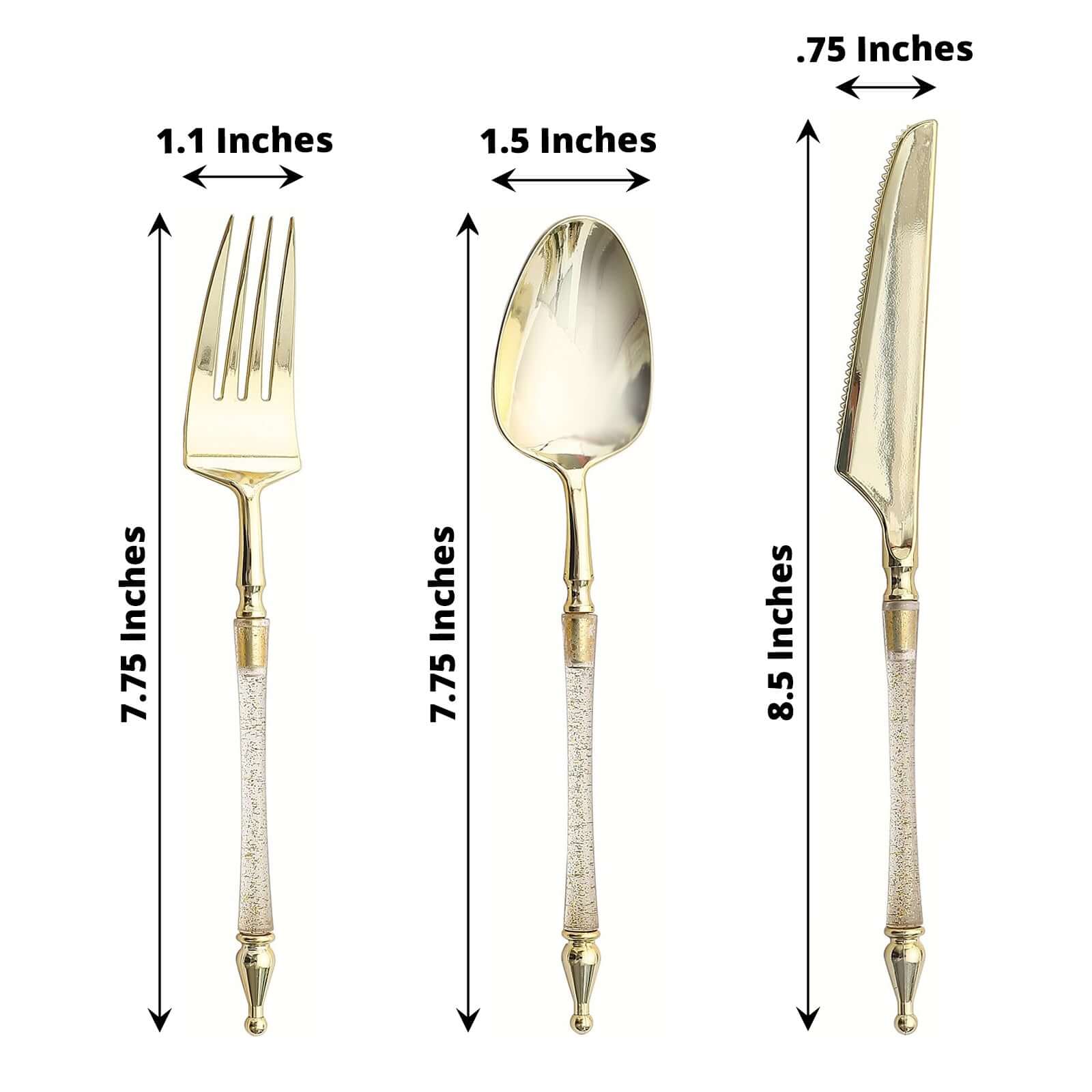 24-Pack Plastic Utensil Set with Roman Column Handle Gold/Clear - Glittered Disposable Silverware