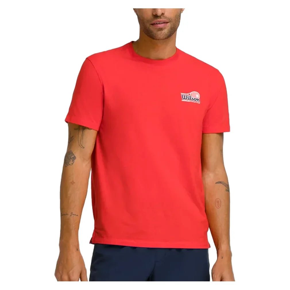 Men's Easy Street Tennis Tee Infrared and Classic Navy - Bell Racket Store