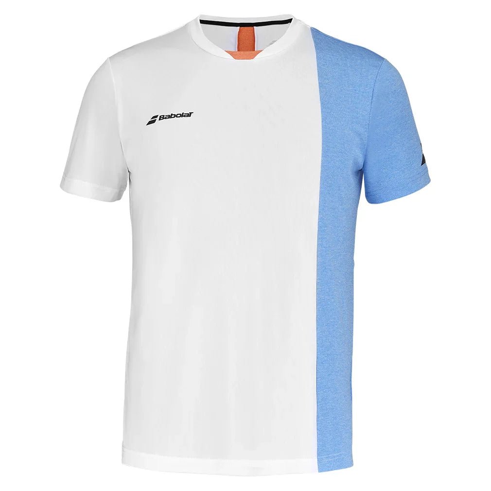 Men's Play Crew Neck Tennis Top White and Blithe Blue Heather - Bell Racket Store