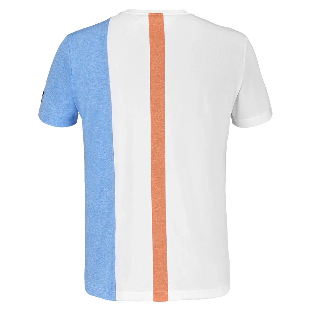 Men's Play Crew Neck Tennis Top White and Blithe Blue Heather - Bell Racket Store