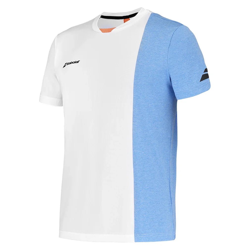 Men's Play Crew Neck Tennis Top White and Blithe Blue Heather - Bell Racket Store