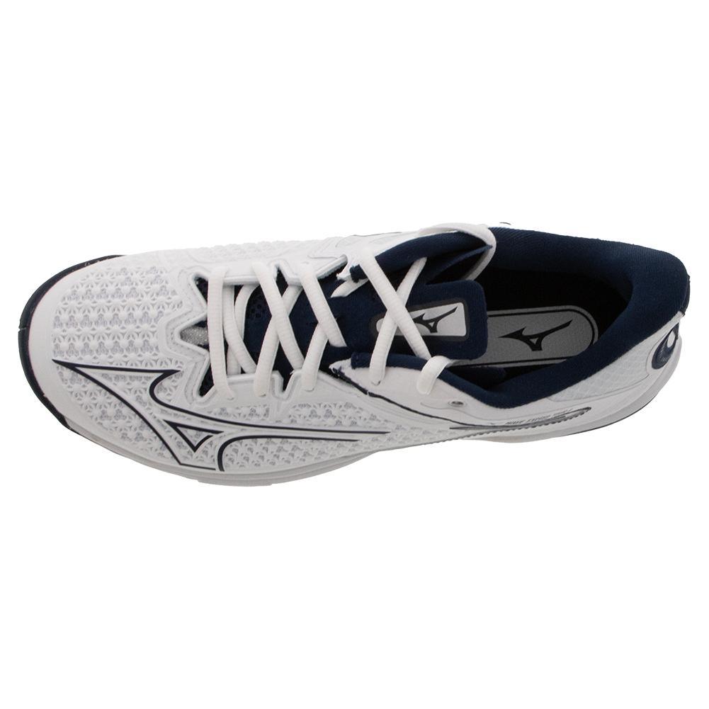 Men's Wave Exceed Tour 6 AC Tennis Shoes White and Dress Blue - Bell Racket Store