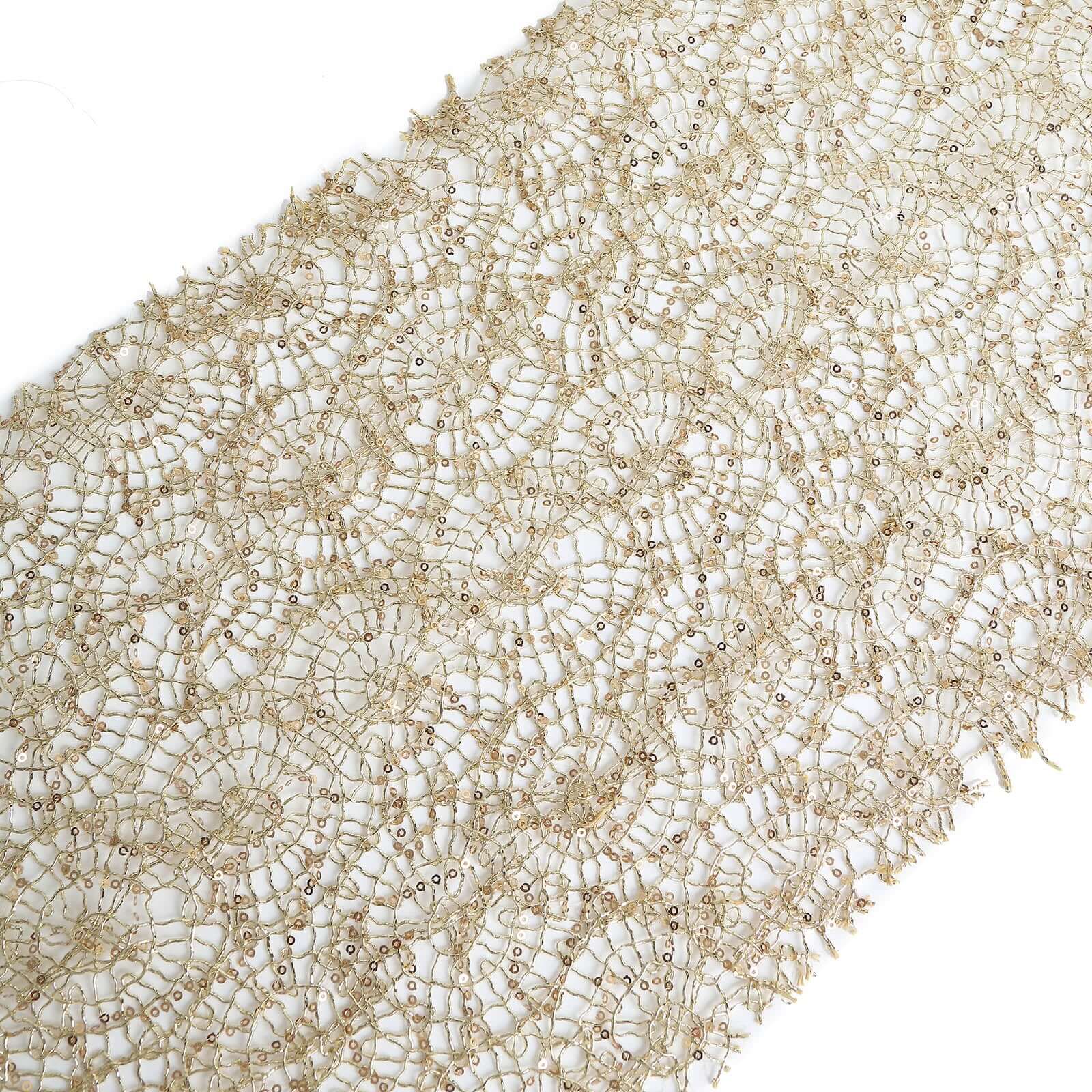 Mesh 12"x108" Table Runner Gold - Sequin Schiffli Lace Design for Stylish Celebrations - Bell Racket Store