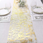 Mesh Polyester 108" Table Runner Roll Metallic Gold Distressed Foil Printing Design - Disposable Stylish Party Table Decor - Bell Racket Store