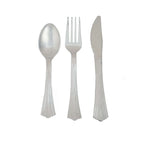24-Pack Plastic Utensil Set Silver Heavy Duty with Fluted Handles - Durable Disposable Silverware 6", 7"