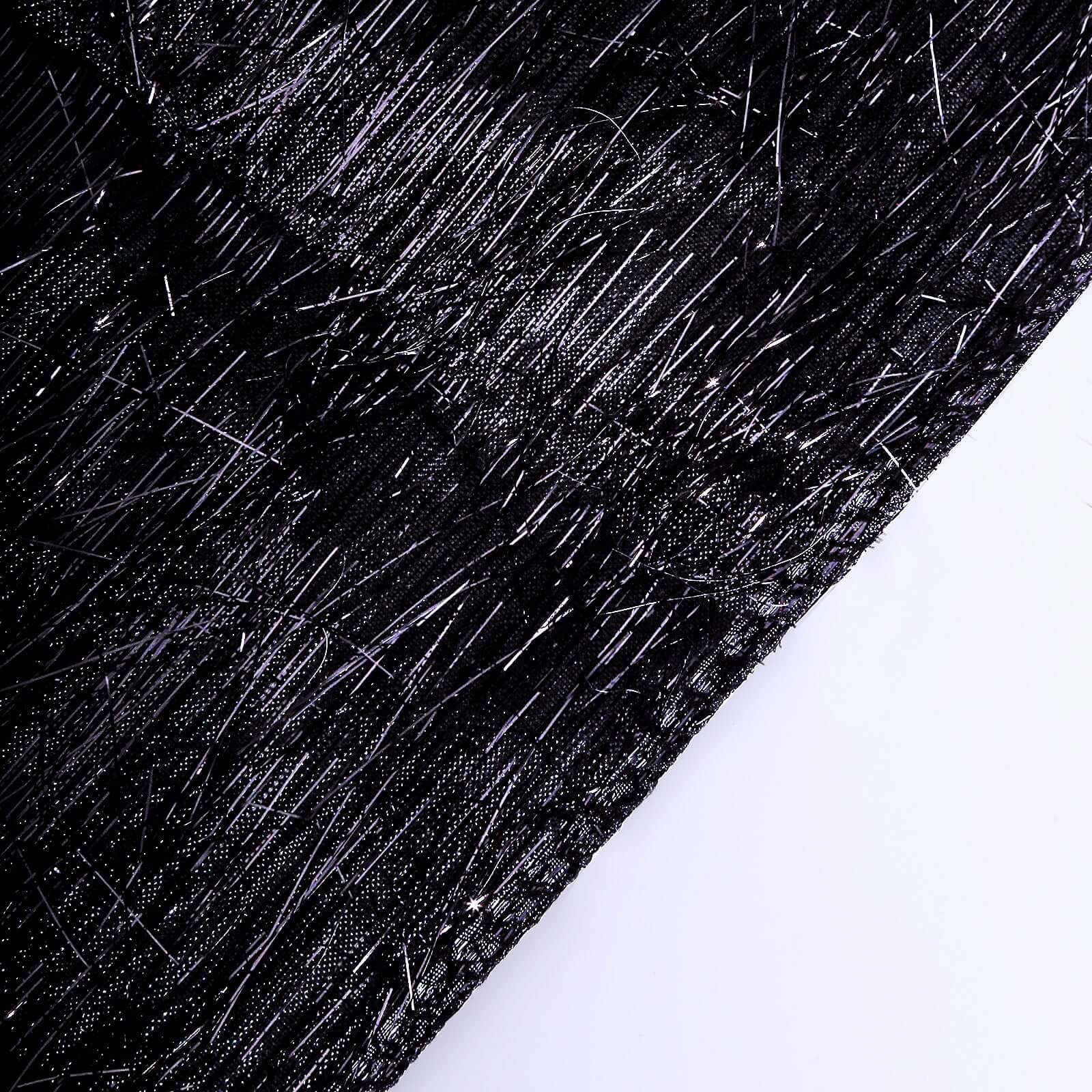 Metallic Tinsel Polyester 12"x108" Table Runner Black - Shimmery Fringe Shag Table Decor - Bell Racket Store