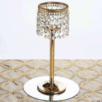 Crystal Beaded Chandelier Metal Candle Holder Gold - Sophisticated Pillar Tealight Stand 12"