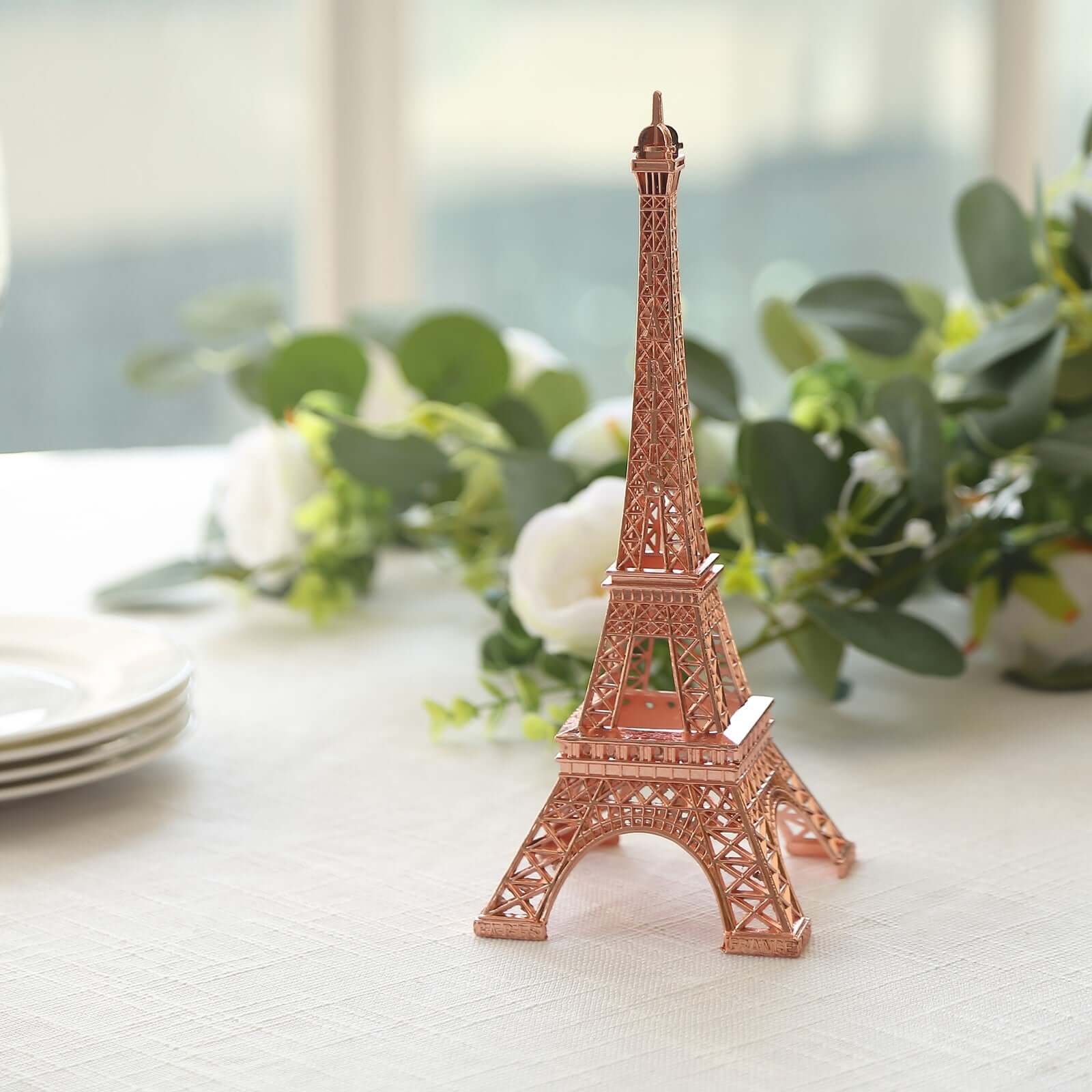 Eiffel Tower Table Centerpiece Metal Rose Gold - Stylish Decorative Cake Topper for Parties & Gatherings 10"