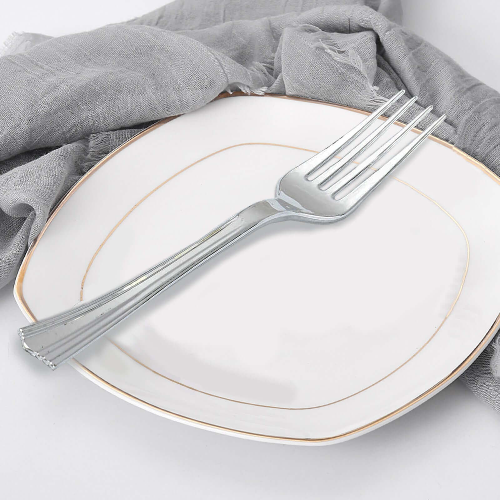 25-Pack Plastic Forks Silver Heavy Duty with Fluted Handles - Durable Disposable Tableware 7"
