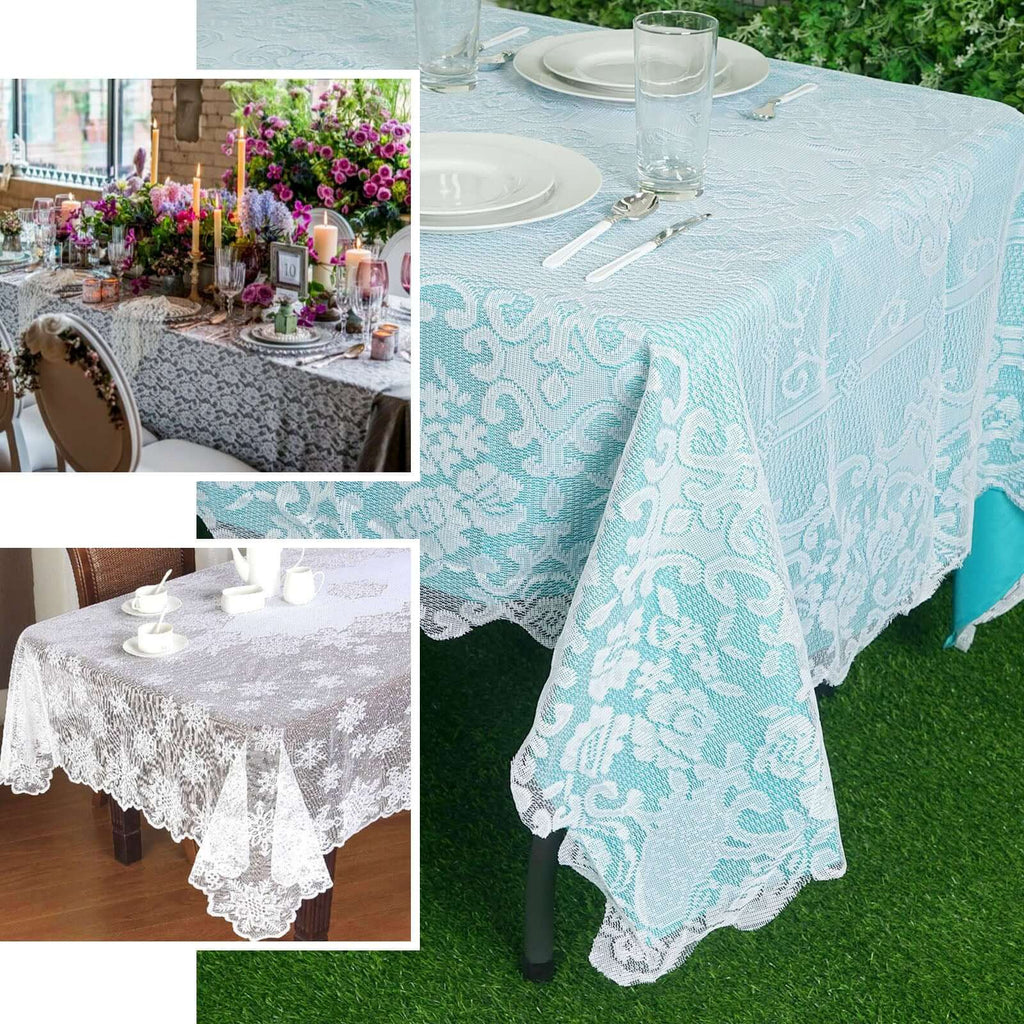Lace 60"x108" Rectangular Oblong Tablecloth White - Premium Finish for Versatile Table Settings
