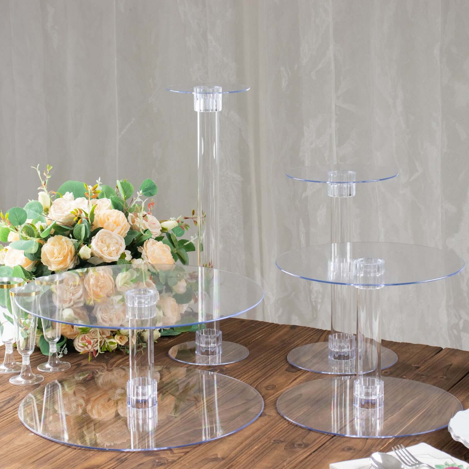 4-Tier Acrylic Round Cake Stand Set Clear - Chic Sturdy Cupcake Holder Dessert Display Pedestal in Assorted Sizes for Wedding Buffet & Catering Displays