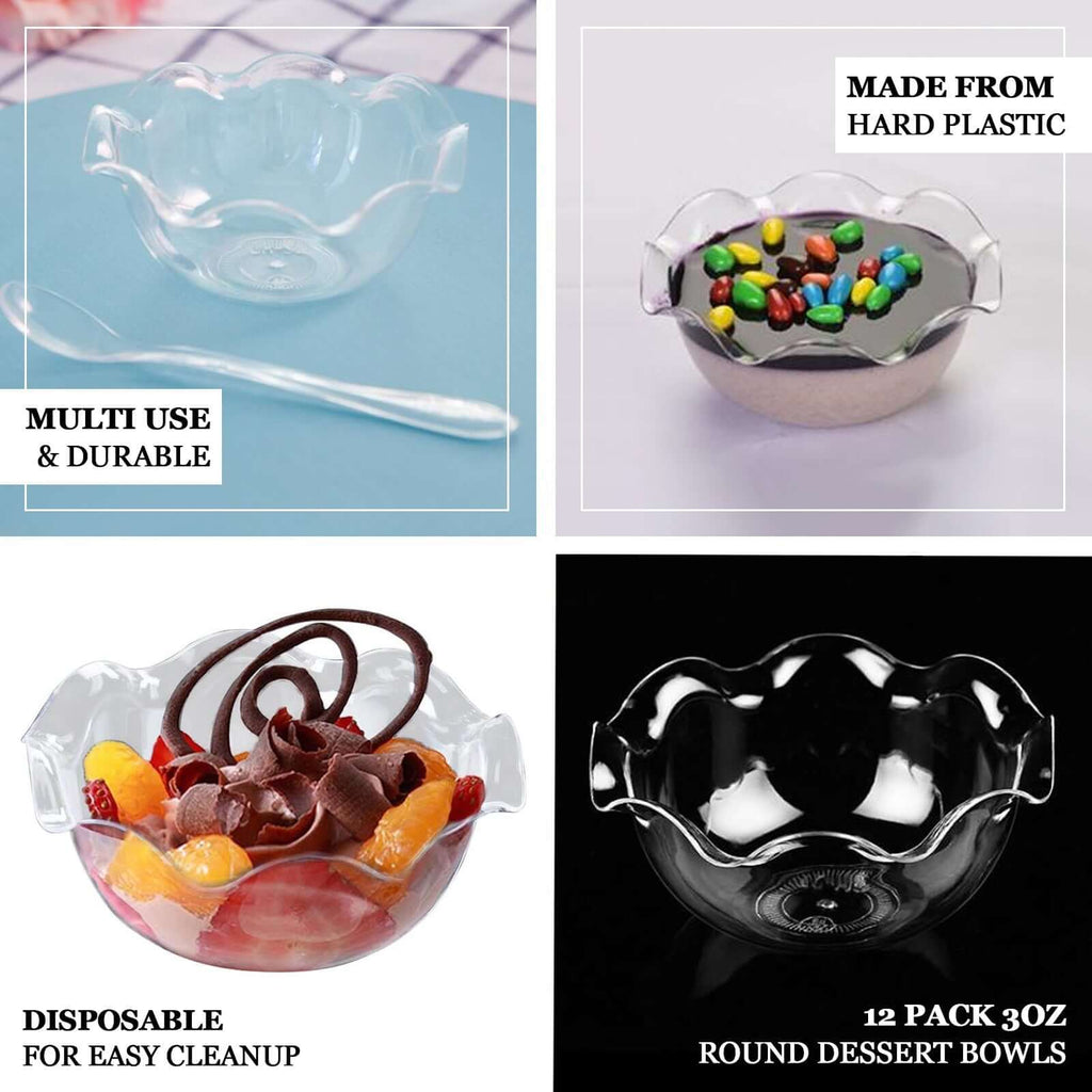 12-Pack Dessert Bowls Blossom Design Clear - Plastic Disposable Bowls for Ice Cream and Candy 3oz