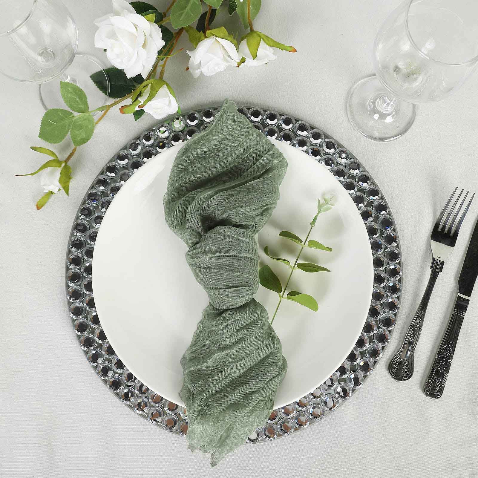 5 Pack Gauze Cheesecloth 24"x19" Napkins Dusty Sage Green Reusable Dinner Napkins