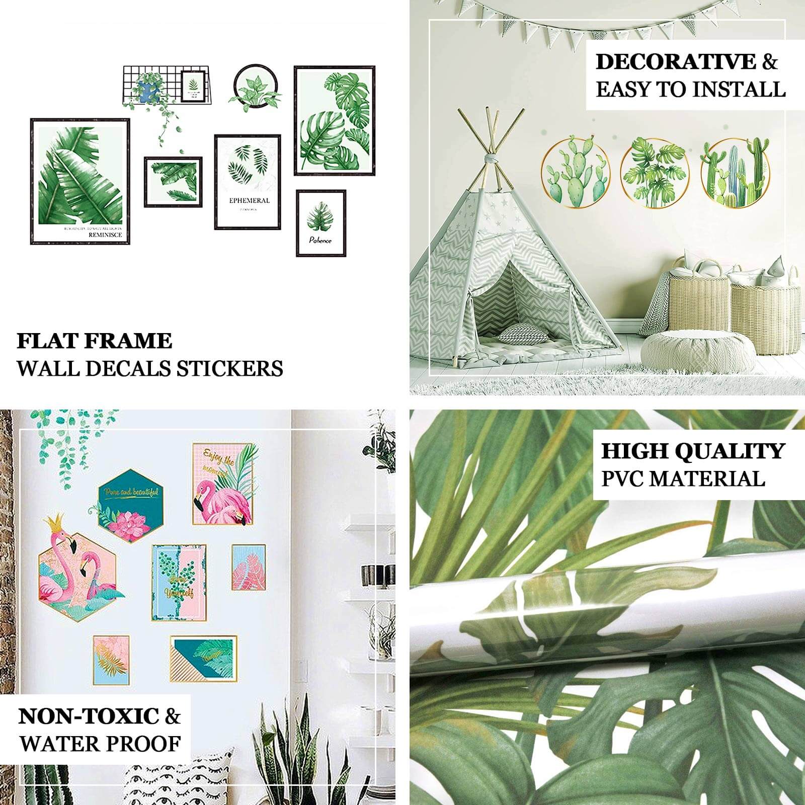 Green Tropical Plant Leaves Flat Frame Wall Decals, Art Decor Stickers