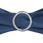 5 Pack Stretch Spandex Chair Sashes Navy Blue - Reusable Chair Bands with Silver Diamond Ring Slide Buckle 5"x14"