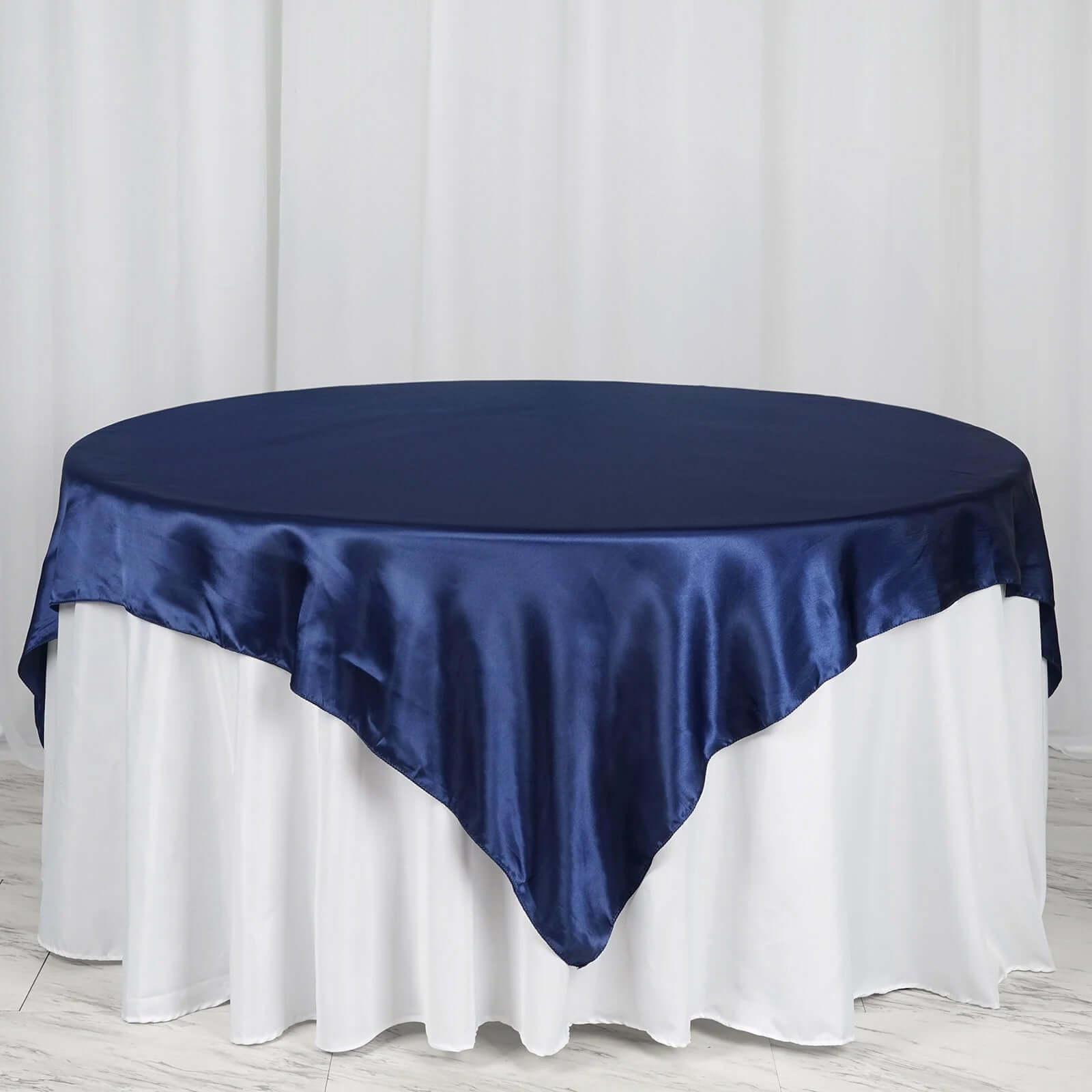 Satin 72"x72" Table Overlay Square Tablecloth Navy Blue - Smooth Finish Table Cover