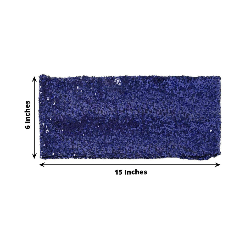 5 Pack Sequin Spandex Chair Sashes Navy Blue - Stretch Chair Bands 6"x15"