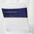 5 Pack Sequin Spandex Chair Sashes Navy Blue - Stretch Chair Bands 6"x15"